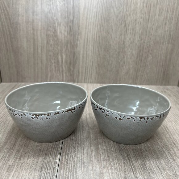 Tommy Bahama Other - Tommy Bahama Melamine Bowls Set of 2 Round Crackle Glazed Dishwasher Safe Gray